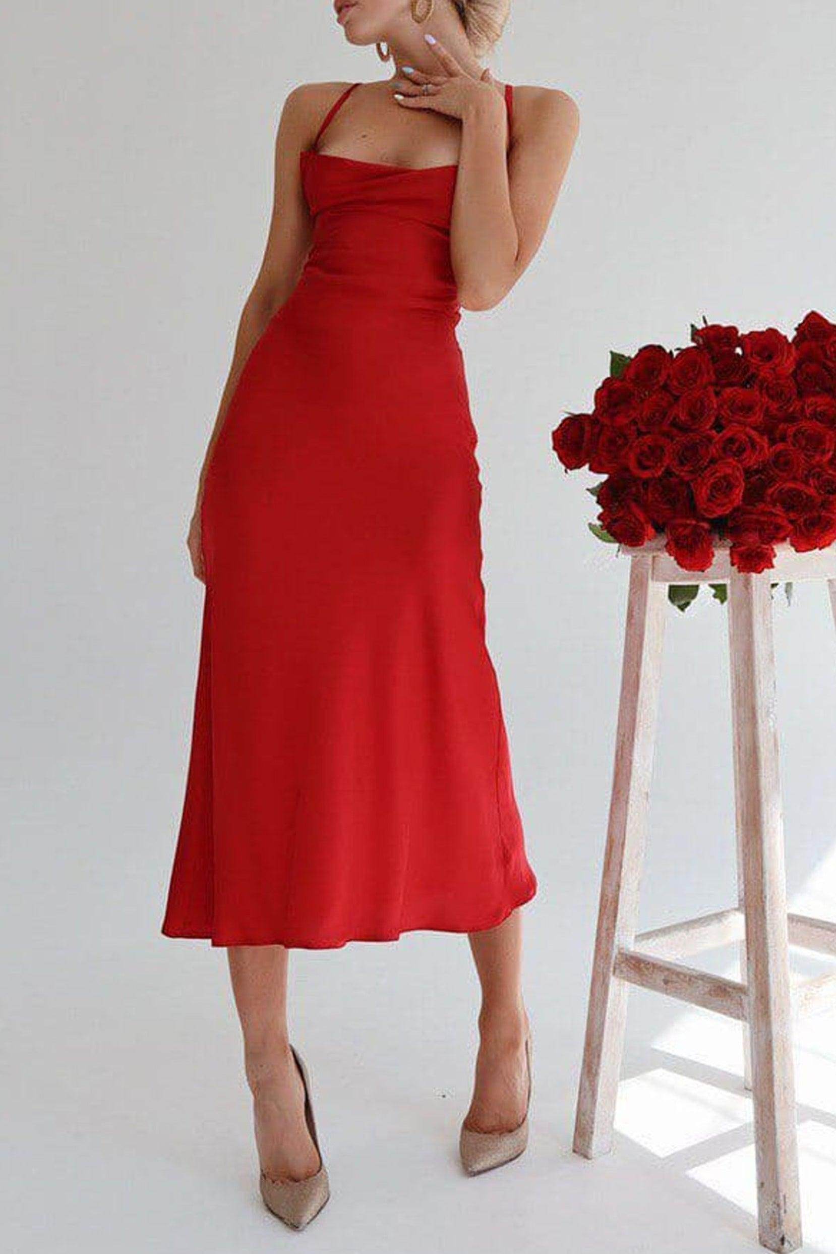 Sheath-Column Tea Length Elastic Satin Dress CG0144 - COCOMELODY